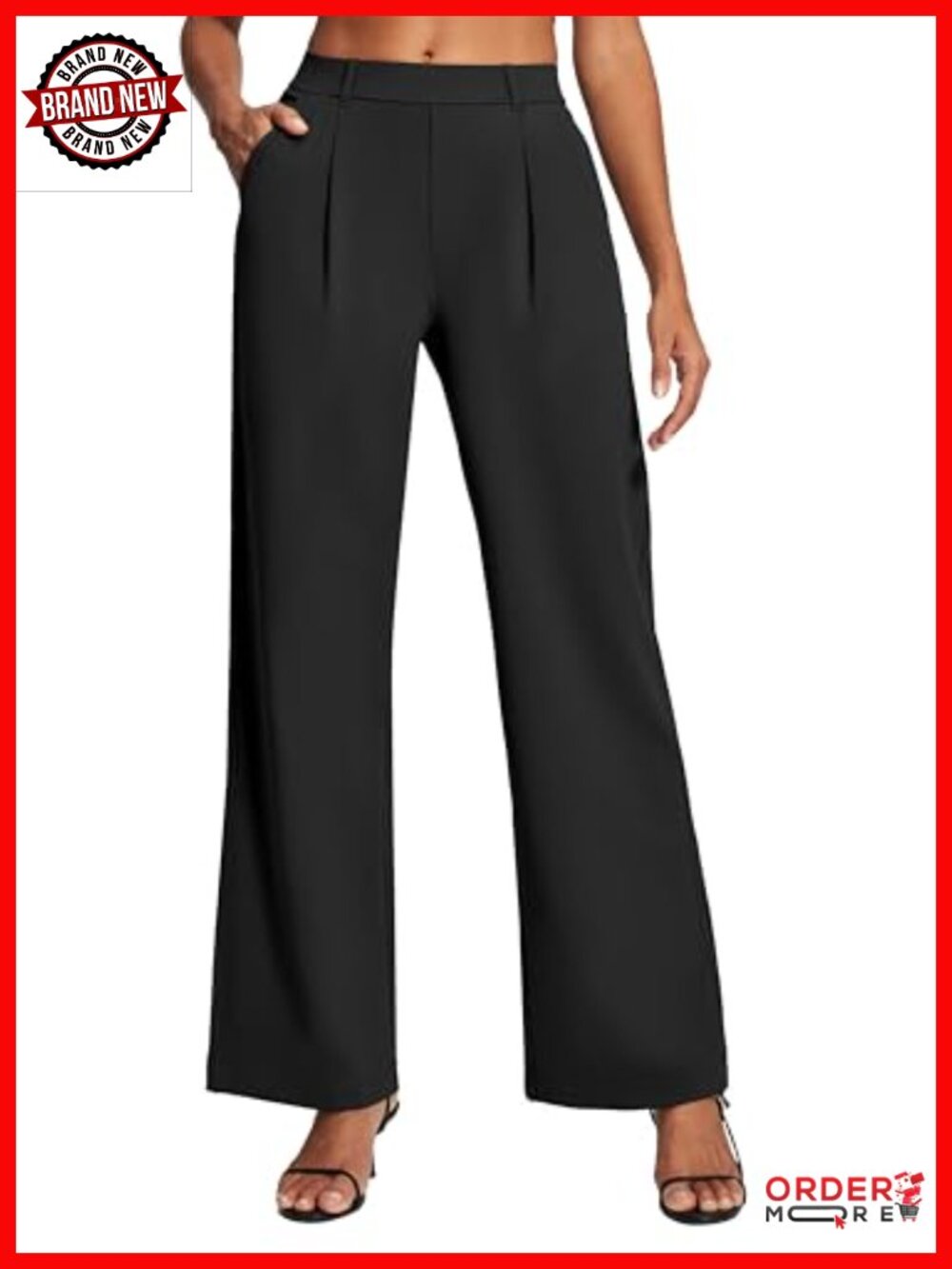Wide Leg Pull-On Dress Pants High Waist Tummy Control 4-Way Stretch